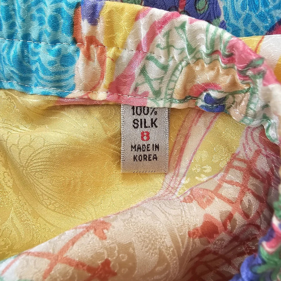 Vintage 100% Silk Made In Korea Floral Clock Print Asian Inspire Skirt Midi Maxi - Picture 5 of 11